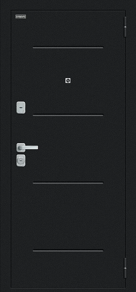 Входная дверь Лайн/BChrome Букле черное/Cappuccino Melinga BR6201 внешняя сторона